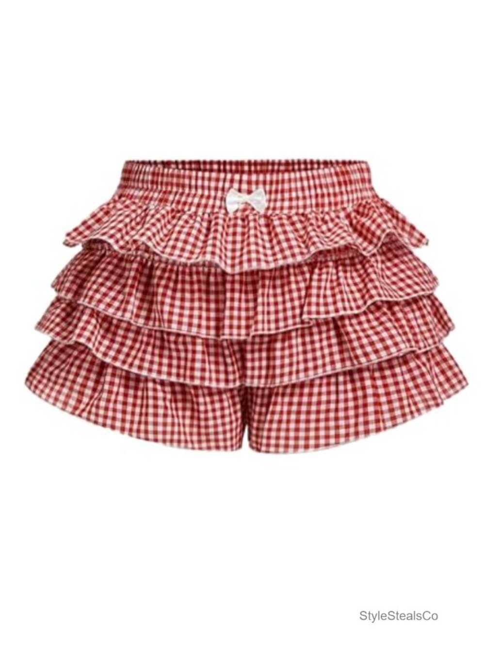 Women Layered Gingham Bloomer Shorts Ruffle Low Rise Sleepwear